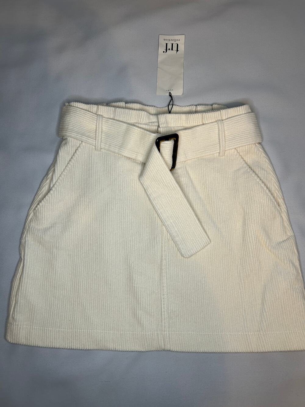 NWT Zara TRF Ivory Corduroy Belted Mini Skirt Size M